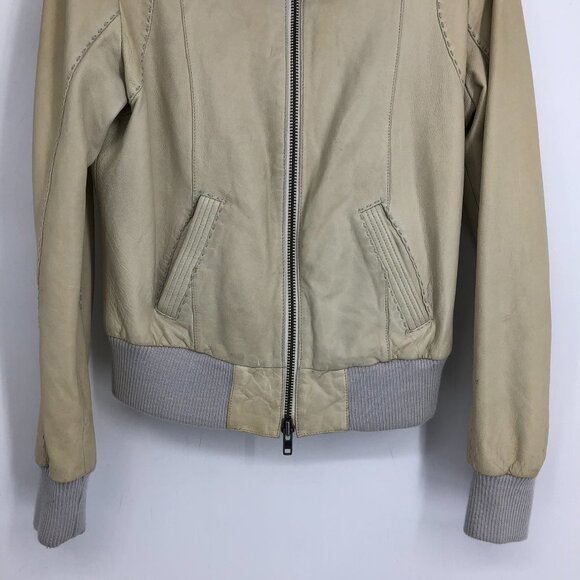 Aritzia Mackage Beige/Cream Lamb leather bomber style moto jacket size L - Picture 5 of 16